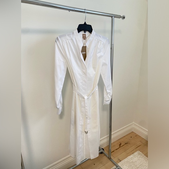Boss White Cotton Belted Dress Size 0 New With Tags - Picture 1 of 6